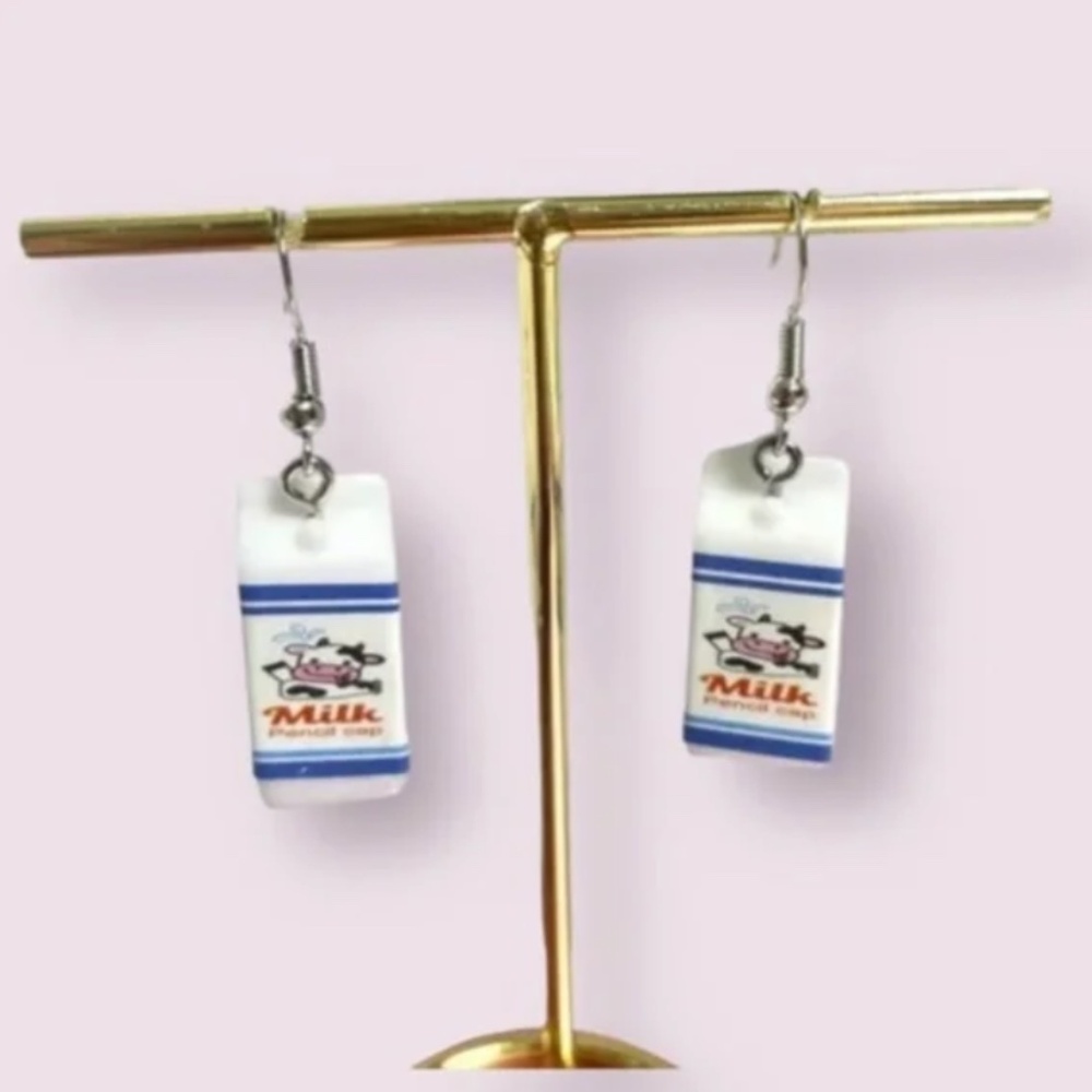 ❤️ FREE Milk Carton Drink Graphic Snack Food Pop Art Artsy Charm Drop Earrings